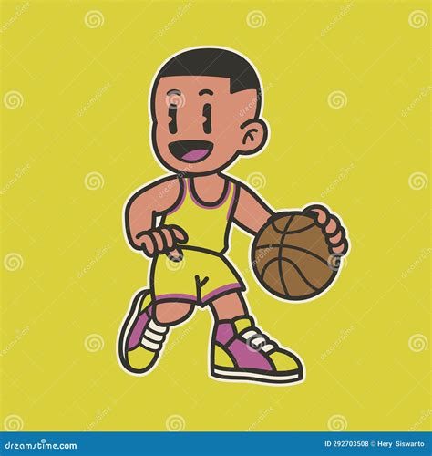 Garoto Feliz Jogando Basquete No Estilo Vintage Ilustra O Do Vetor