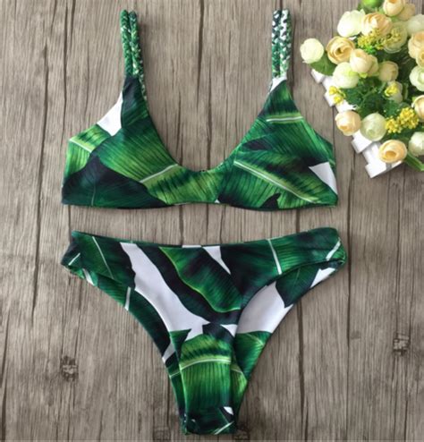 Aliexpress New Bikini Set Swimwear Women Banana Leaves Print