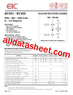 BY251 Datasheet PDF EIC Discrete Semiconductors