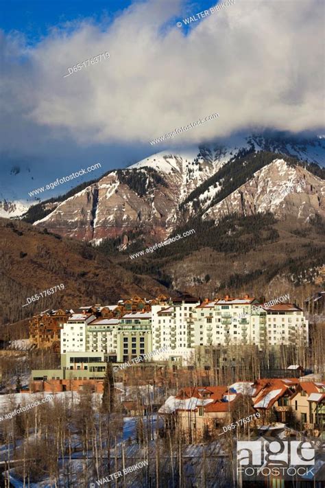 Usa Colorado Telluride Elevated View Of Mountain Village Ski Area