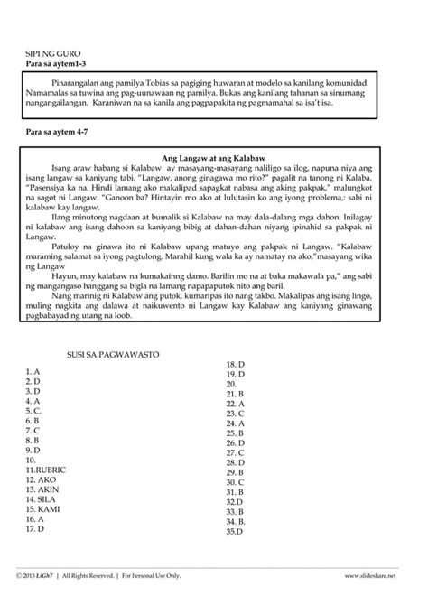 K TO 12 GRADE 4 DIAGNOSTIC PRE TEST IN FILIPINO PDF