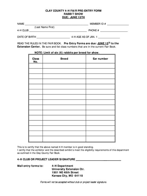 Fillable Online Extension Missouri Poultry Entry Form University Of