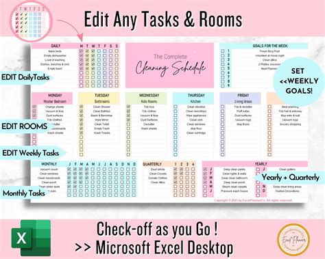 EXCEL Cleaning Schedule Planner, Digital Editable Weekly Cleaning Checklist, House Cleaning ...
