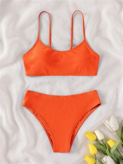 Shein Chica Preadolescente Ba Ador Bikini Unicolor Moda De Mujer