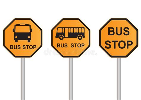 Bus Stop Sign Set Yellow Sign Isolated Road Warning Stock