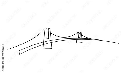 Giant Bridge Over River Continuous One Line Drawing Design Stock