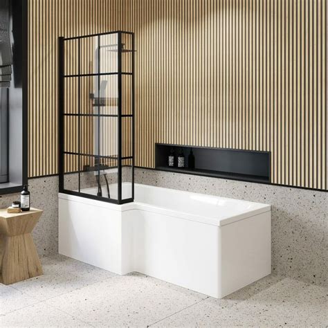 Zurich Matt Black Grid L Shaped Bath Screen