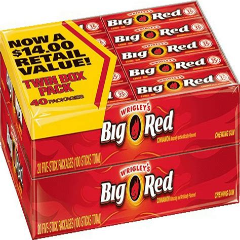 Wrigleys Big Red chewing gum, Cinnamon, 5 sticks per pack - Walmart.com ...