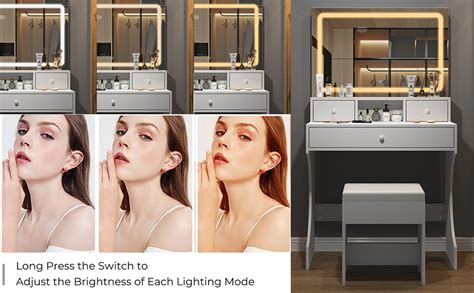 Yanosaku Vanity Desk With Led Lighted Mirror And Power Outlet Makeup Table With