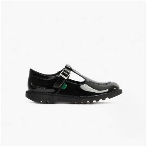 Kickers Kick T Bar Patent Girls Leather Shoes Black Shuperb