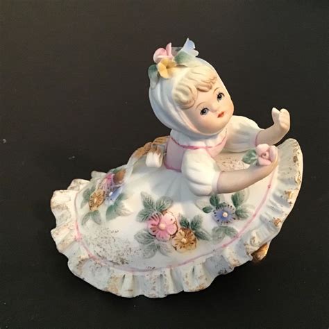 Vintage Lefton Porcelain Bloomer Girl In Flower Dress Kw R Figurine