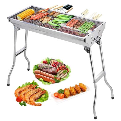 Barbecue Charcoal Grill Stainless Steel Folding Portable Bbq Tool Kits