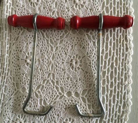 Vintage Pair Of Western Rider Boot Hooks Pullers Red Wood Handles