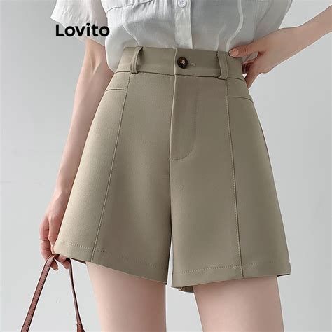 Lovito Women Casual Plain Structure Line Shorts Lne Shopee