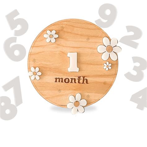 Wooden Daisy Flower Round Milestone Cards Custom Name Set Monthly