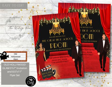 Red Carpet, Old Hollywood Glam, Invitation Set and Flyer, Prom ...