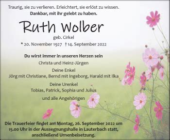 Traueranzeigen von Ruth Wolber Schwarzwälder Bote Trauer