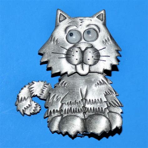 Jj Jewelry Vintage Signed Jj Cat Brooch Pin Googly Eyes Articulated