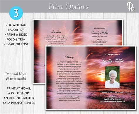 Ocean Sunset Funeral Program Template Obituary Order Of Etsy