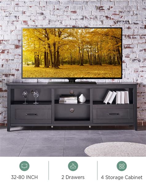 BAMACAR Black TV Stand For 80 Inch TV For Living Room Black