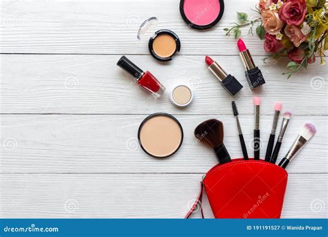 Makeup Beauty Cosmetic Fashion Set Background Cosmetics Woman Bag Product Facial Stock Image