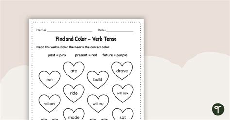 Find And Color Verb Tense Worksheet Teach Starter