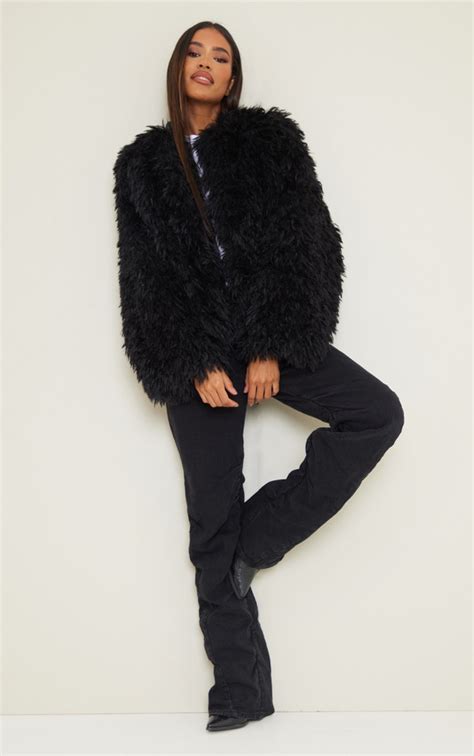 Black Soft Touch Shaggy Faux Fur Coat Prettylittlething Usa