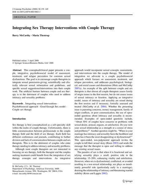 Mc Carthy Thestrup 2008 Article Integrating Sex Therapy Interventions With Couple Therapy O R