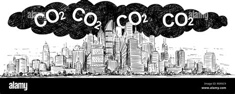 Dibujo Artístico Ilustración Vectorial De La Ciudad Cubierta Por El Smog Y La Contaminación