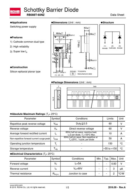 RB088T 60NZ Datasheet PDF Schottky Barrier Diode