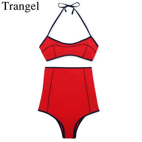 Trangel bikini de cintura alta traje de baño sólido mujer bikini 2018