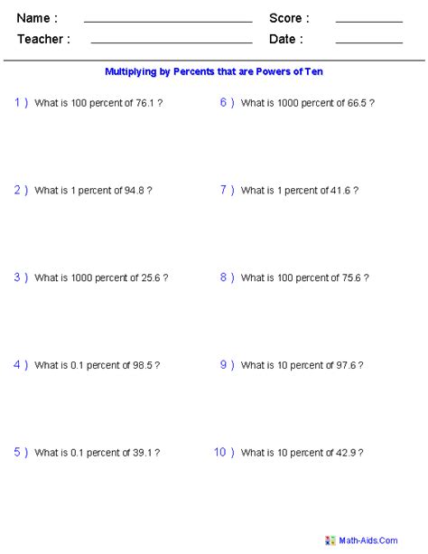 Percent Worksheets Grade 6