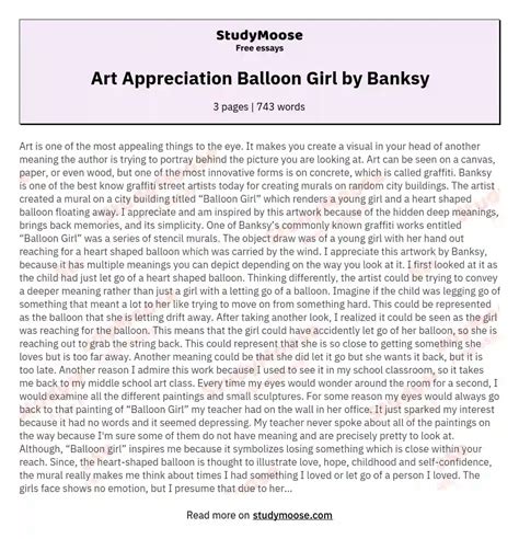 Art Appreciation Balloon Girl By Banksy Free Essay Example