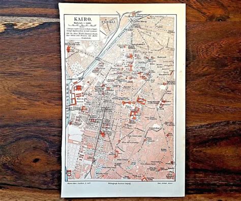 ALTE LITHOGRAPHIE HISTORISCHER Stadtplan von Kairo ca 1920 Ägypten