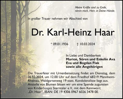 Traueranzeigen Von Karl Heinz Haar Trauerportal Ihrer Tageszeitung