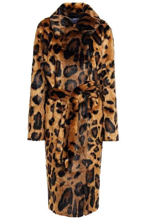 Stand Studio Irina Belted Leopard Print Faux Fur Coat Leopard Print