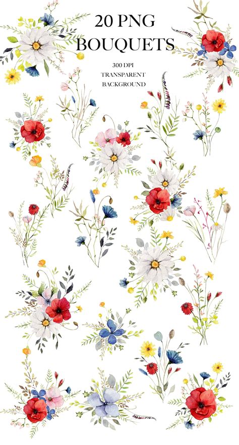 GARDEN MUSIC Watercolor Wildflowers By Zephyr Cliparts On