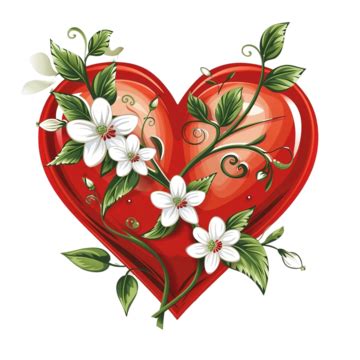 Red Heart With Flowers And Leaves Symbol Of Love And Romance Red Heart