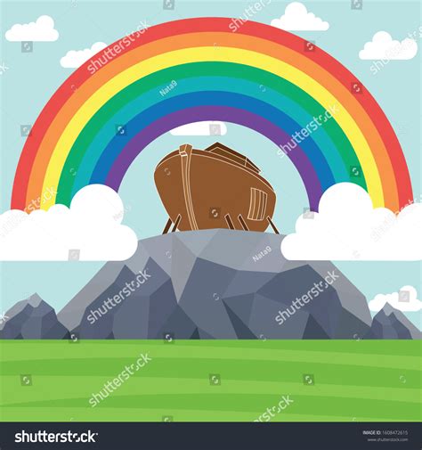 Arca de Noé. Arcoiris sobre el: vector de stock (libre de regalías ...