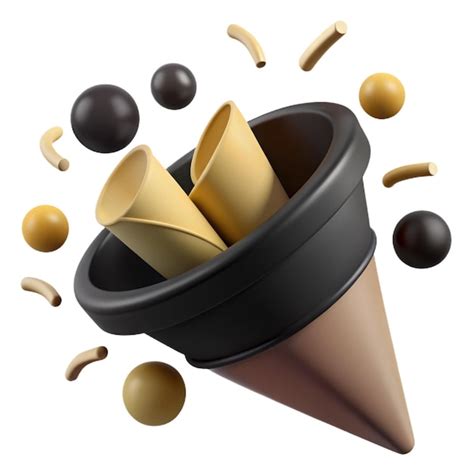 A black and gold ice cream cone with a black lid that says ice cream ...