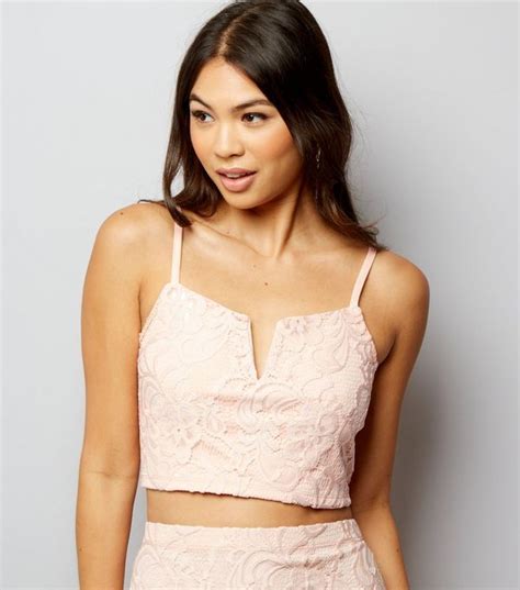 Shell Pink Lace Crop Top New Look Pink Lace Crop Top Crop Tops