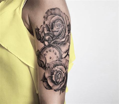 Pocket Watch And Roses Tattoo By Ilaria Tattoo Art Photo