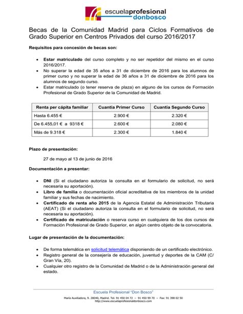 Becas De La Comunidad Madrid Para Ciclos Formativos De Grado