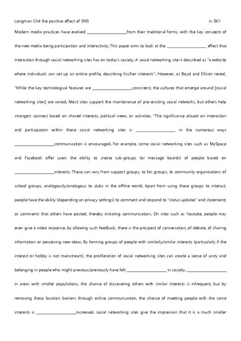 Longman Ch4: The Positive Effects of Social Networking Sites - Studocu