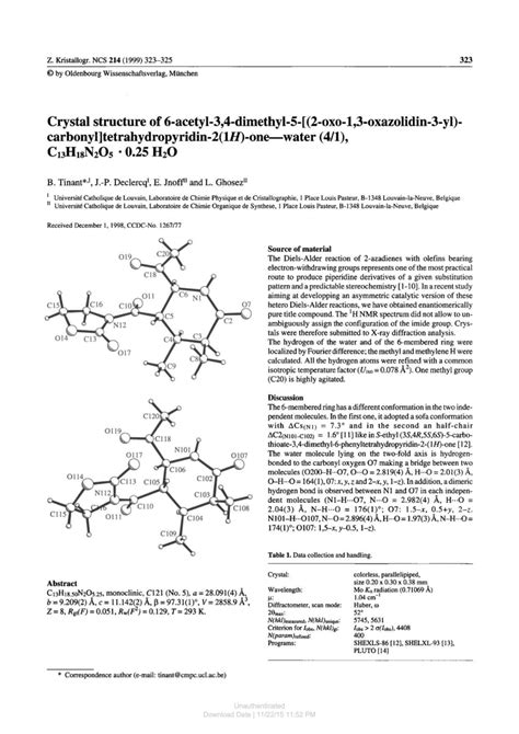 Pdf Crystal Structure Of Acetyl Dimethyl Oxo