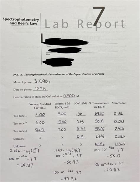 Solved Spectrophotometry And Beers Law Rebor Lab Report Nam