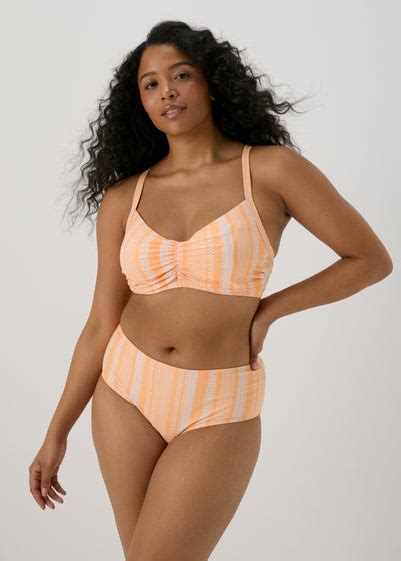 Orange Jacquard D Plus Ruched Bikini Top Matalan