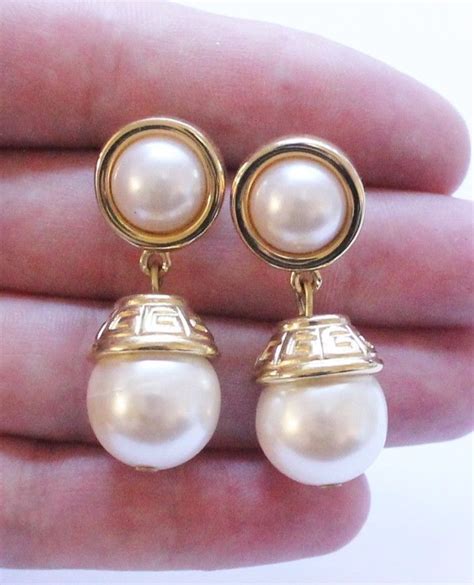 Givenchy Signed Gold Tone Faux Pearl Dangle Earrings Givenchy