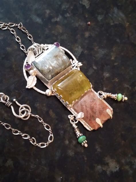 Handmade Sterling Pendant Kyanite Aquamarine Sunstone Amethyst