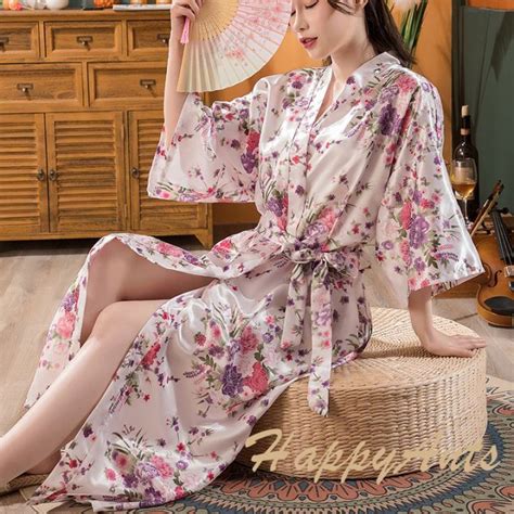 Shunaichi Womens Simulation Silk Sexy Thin Long Robe Sleepwear For